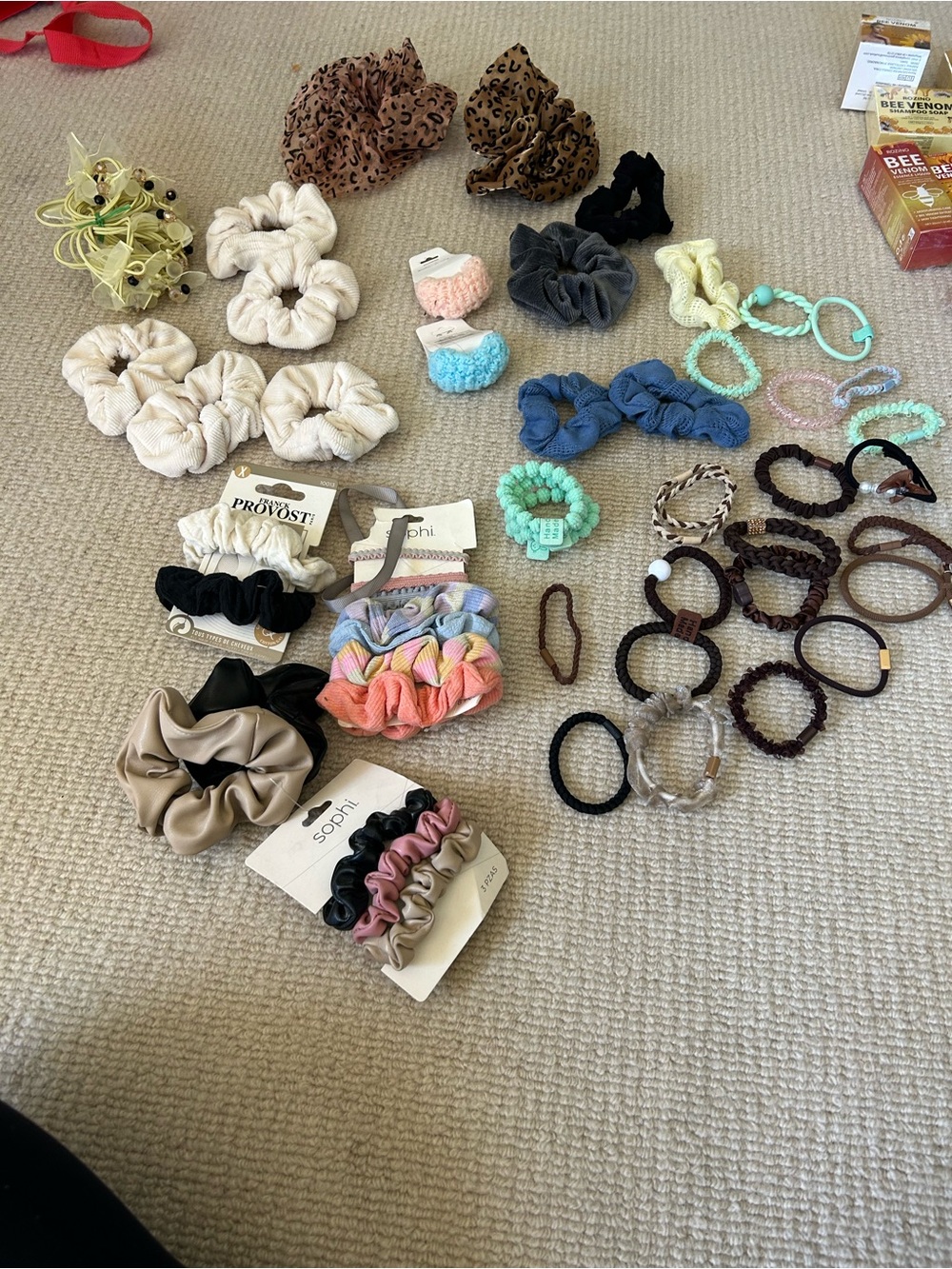 Assorted Women’s Hair Scrunchies and Hair Ties – Neutral, Black, Blue, Pink